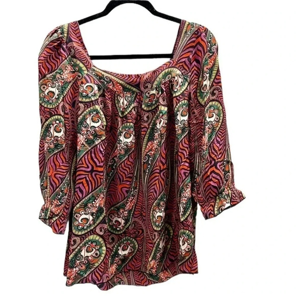 Anna Sui Paisley Y2K Square Neck 100% Silk Peasant Top Blouse Sz Small GUC - Picture 1 of 9